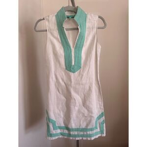 Sail to Sable White Aqua Shift Linen Sleeveless Tunic Dress XS